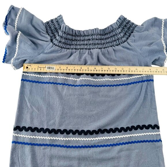 Mud Pie Smocked Off-Shoulder Blue Striped Dress S Cotton - Picture 4 of 7